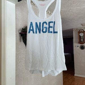 Victoria's Secret White Tank Top with Pink Print